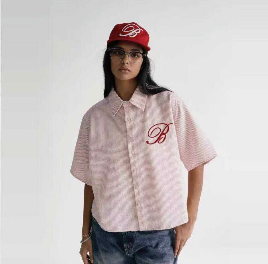Badblood 'Script B' Striped Short-Sleeve Shirt