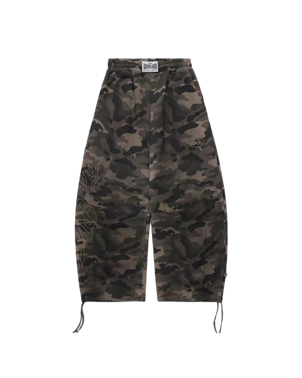 Badblood 'Gothic Script' Camo Baggy Sweatpants