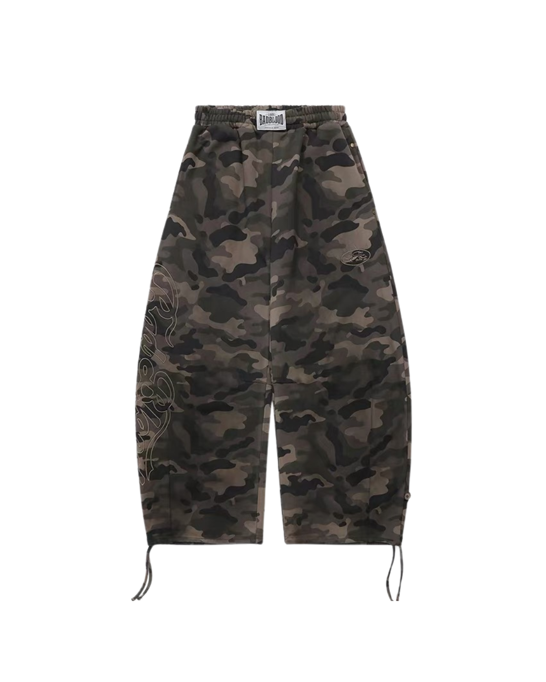 Badblood 'Gothic Script' Camo Baggy Sweatpants