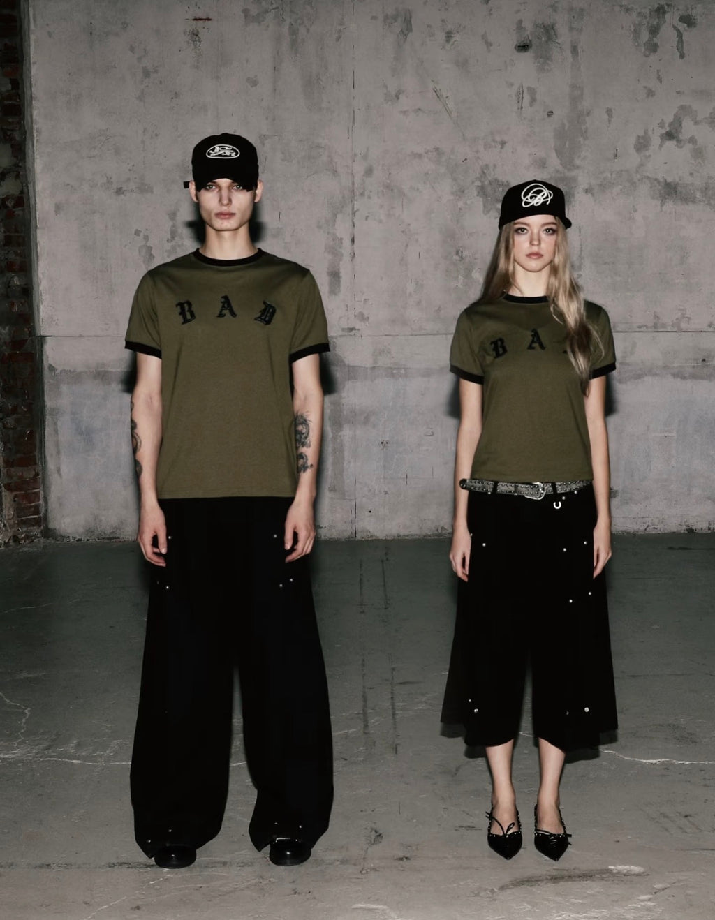 Badblood 'Gothic B.A.D' Olive Ringer Tee