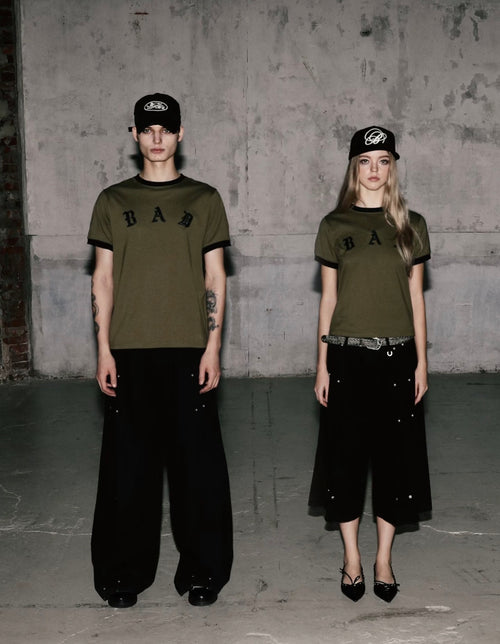 Badblood 'Gothic B.A.D' Olive Ringer Tee