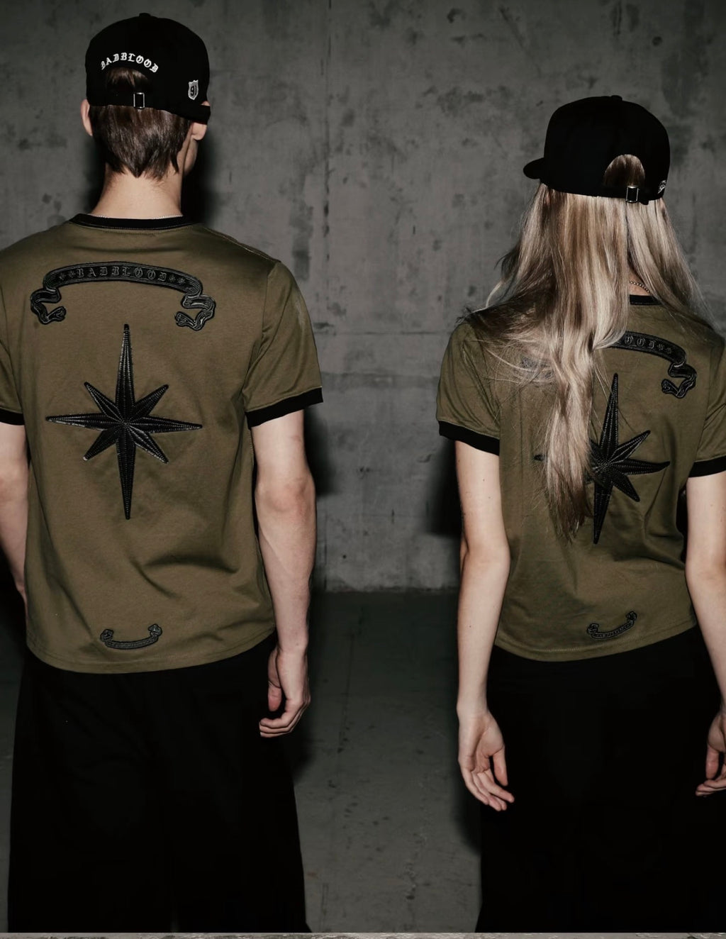 Badblood 'Gothic B.A.D' Olive Ringer Tee