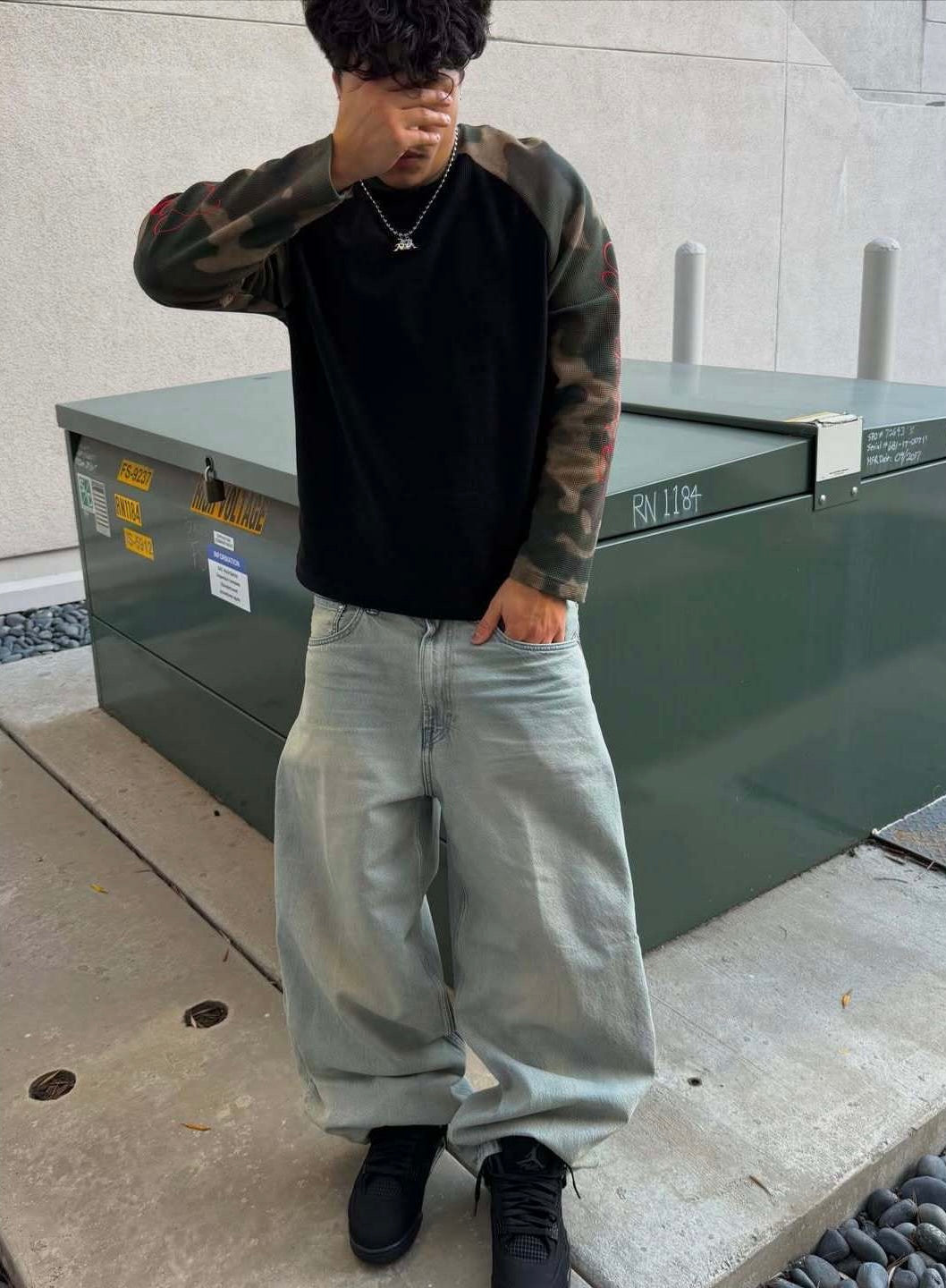 'Camo Raglan' Waffle Thermal
