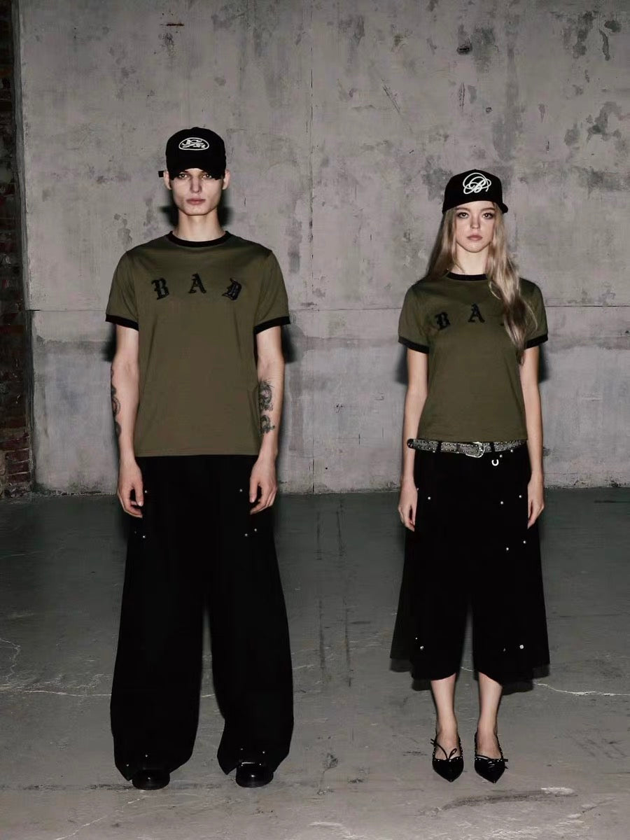 Badblood 'Gothic B.A.D' Olive Ringer Tee