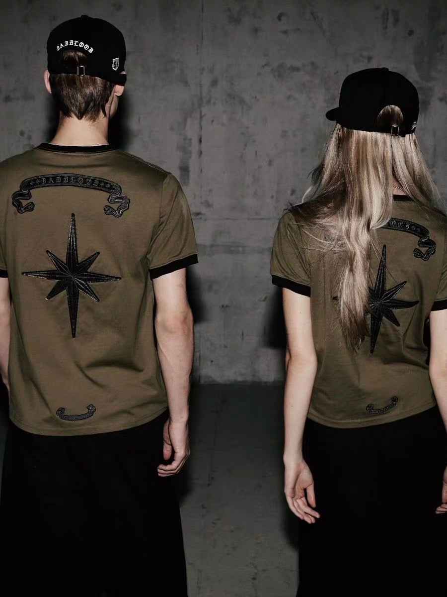 Badblood 'Gothic B.A.D' Olive Ringer Tee