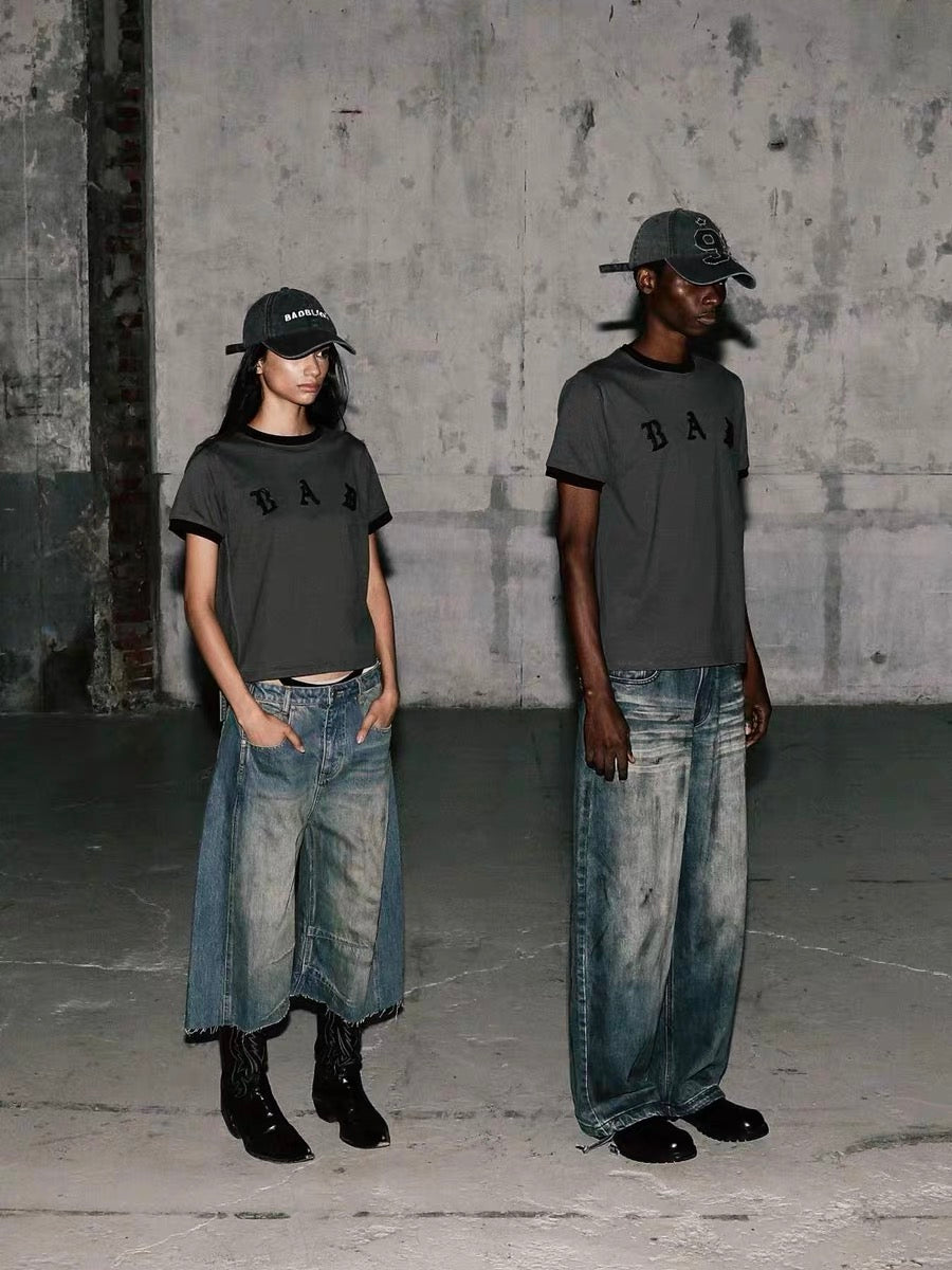 Badblood 'Gothic B.A.D' Olive Ringer Tee