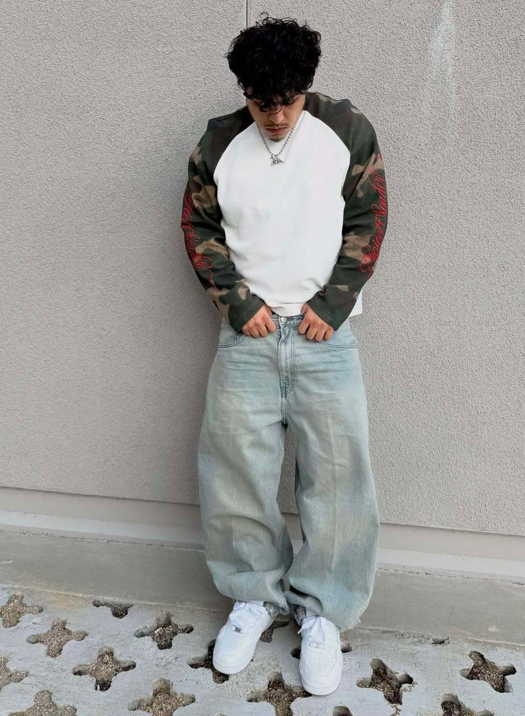 'Camo Raglan' Waffle Thermal