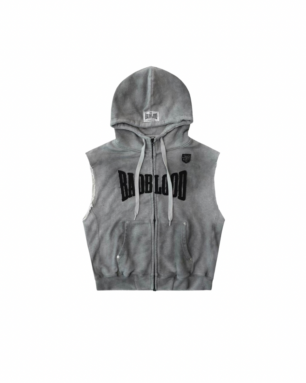 Badblood 'Distressed Edge' Sleeveless Zip-Up Hoodie
