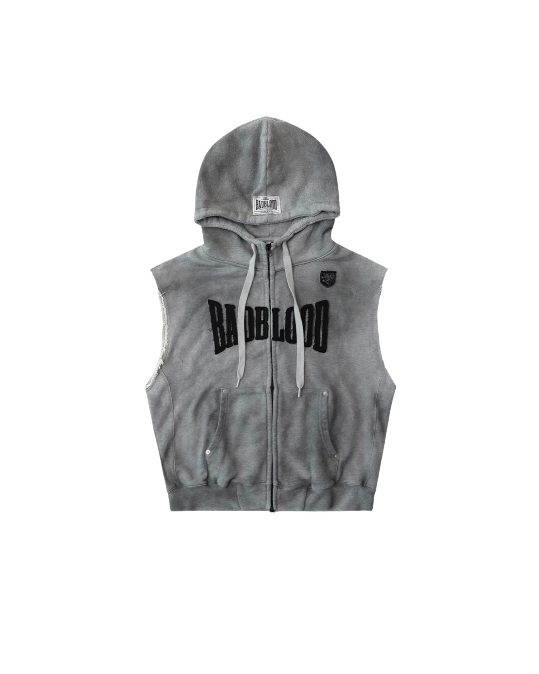 Badblood 'Distressed Edge' Sleeveless Zip-Up Hoodie