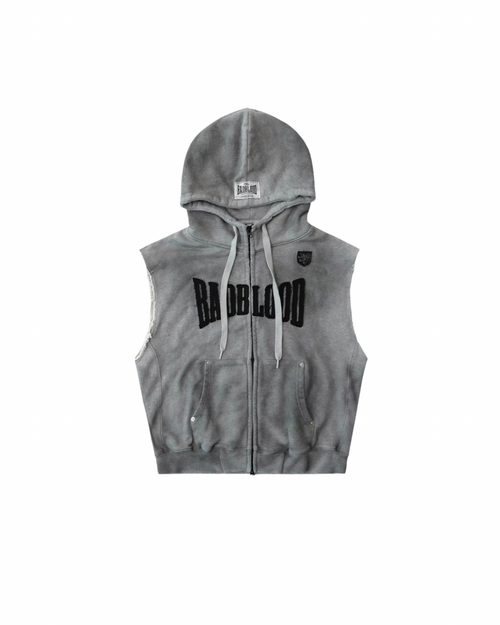 Badblood 'Distressed Edge' Sleeveless Zip-Up Hoodie
