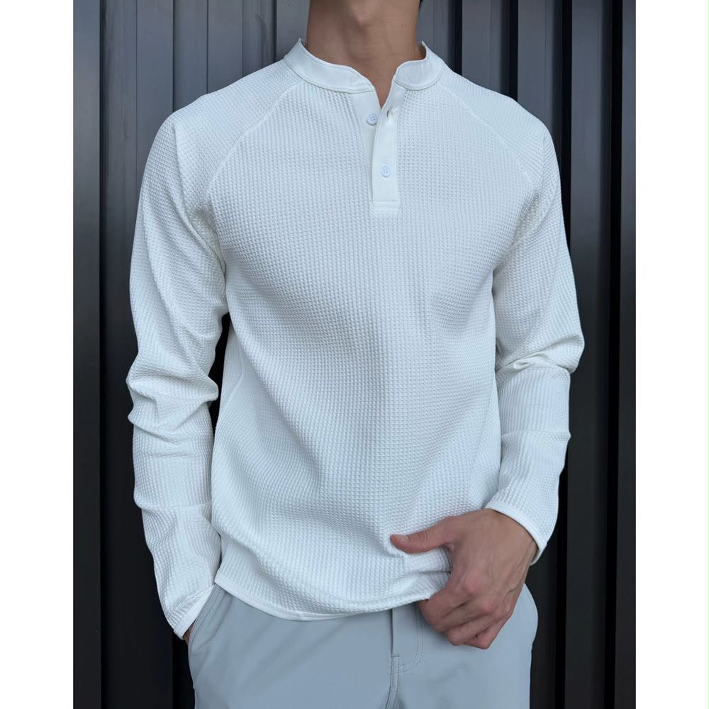 Waffle Knit Henley Long Sleeve
