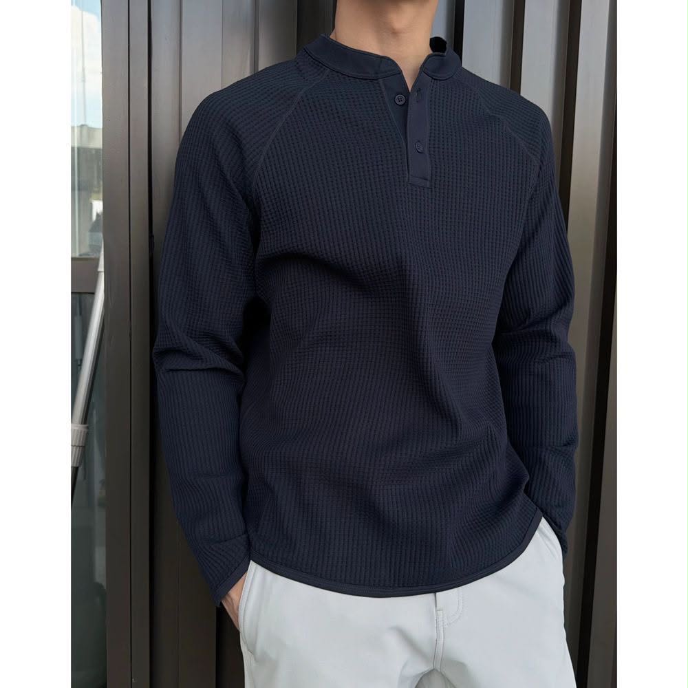 Waffle Knit Henley Long Sleeve