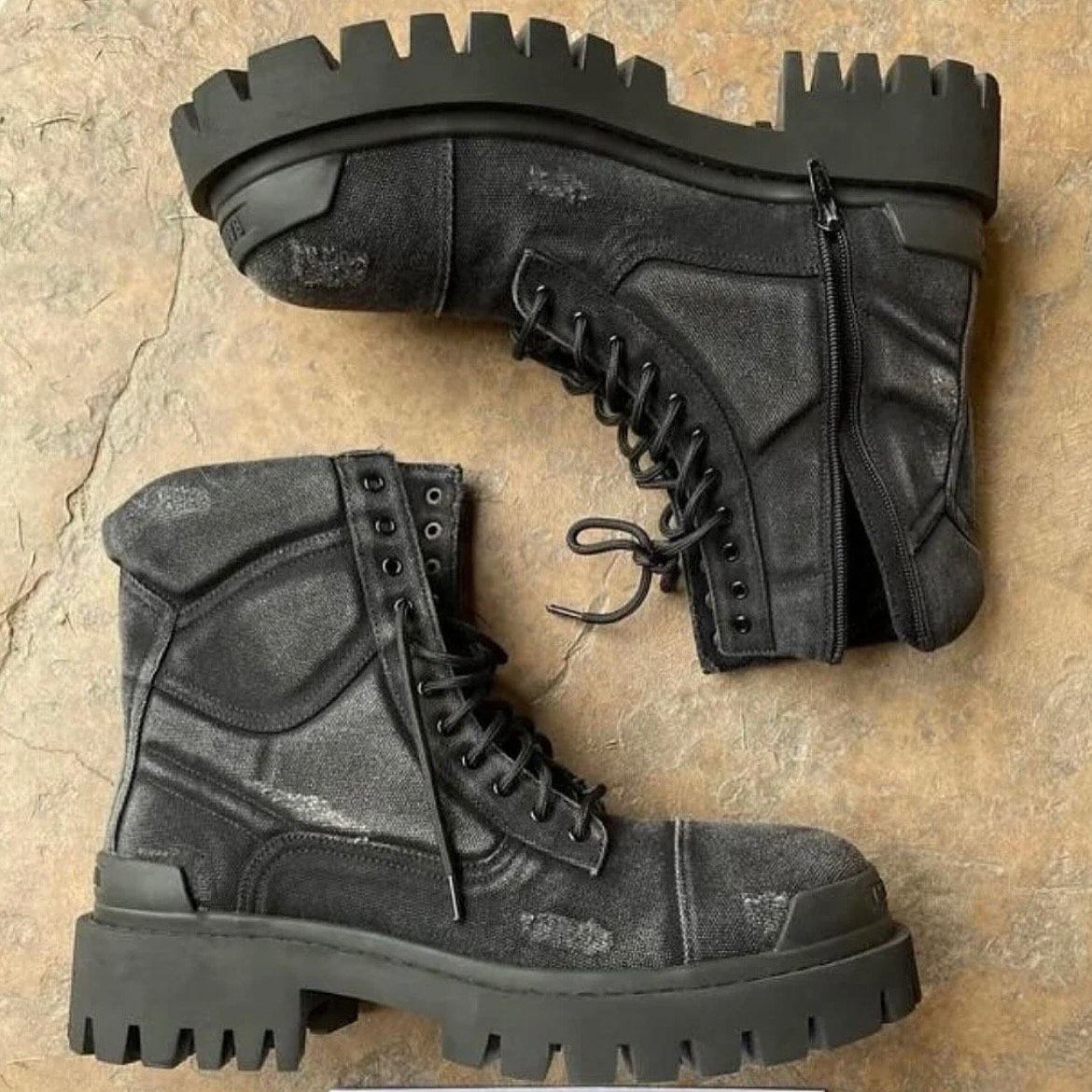 Balenciaga Strike Distressed Canvas Boots