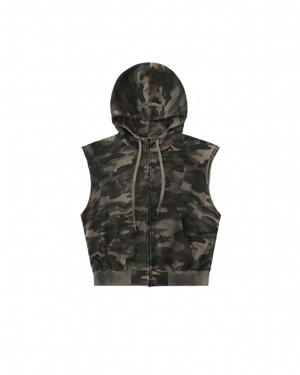 Badblood 'Distressed Edge' Sleeveless Zip-Up Hoodie