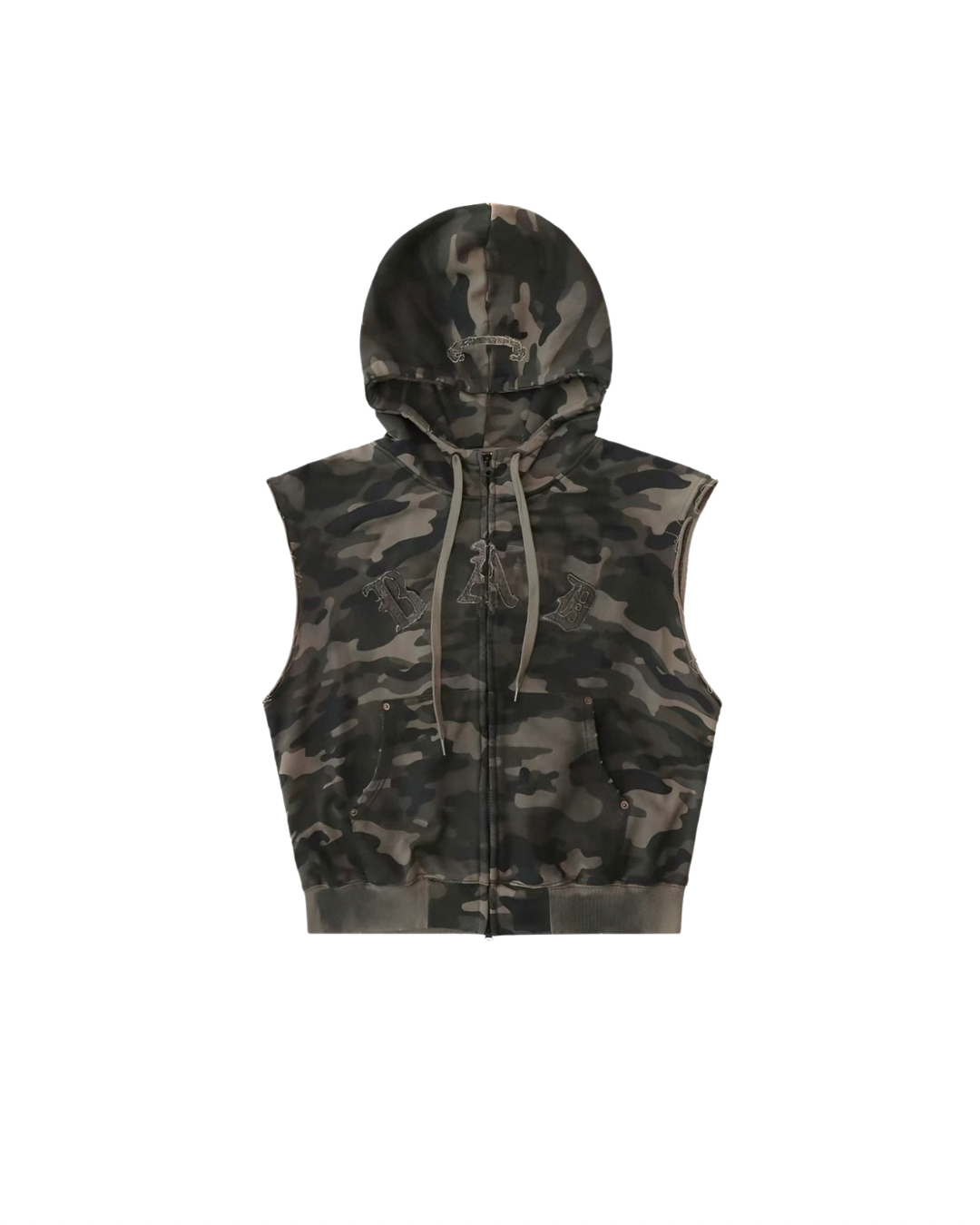 Badblood 'Distressed Edge' Sleeveless Zip-Up Hoodie