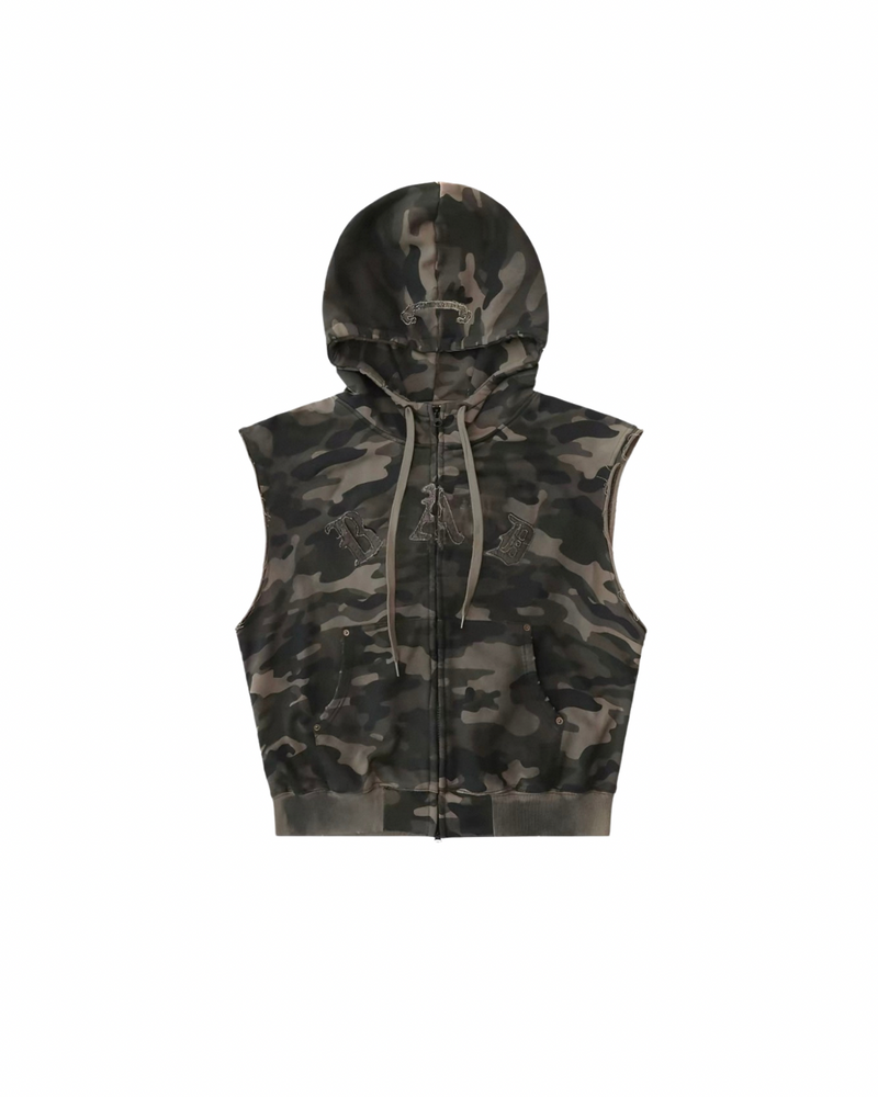 Badblood 'Distressed Edge' Sleeveless Zip-Up Hoodie
