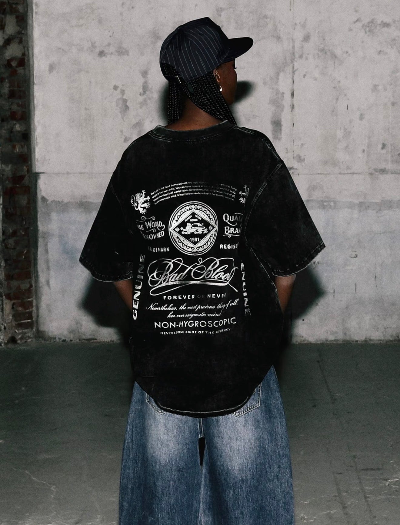 Badblood 'Script Logo' Acid Washed Tee