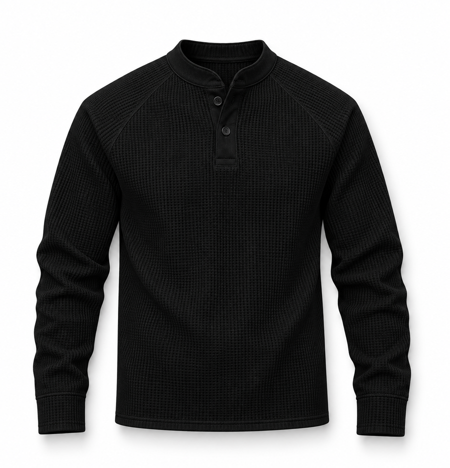Waffle Knit Henley Long Sleeve